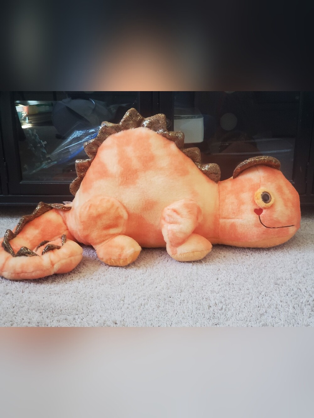 Large Plush Orange Dino Stuffy with Sparkle Accents